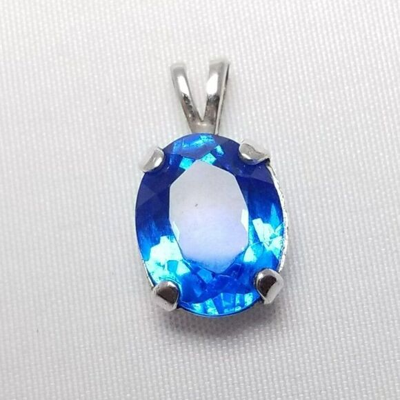 Vintage Oval Blue Rhinestone Pendant Charm, Signed, Small, Estate - Picture 1 of 7